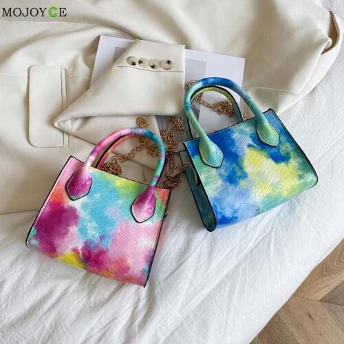 Vintage Women Tie Dye Snake Pattern PU Leather Shoulder Crossbody Messenger Bag Casual Ladies Chain Mini Handbags Purse