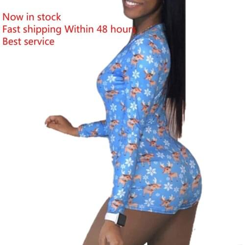 Women Sexy Pyjamas Deep V-neck Long Sleeve V-Neck Floral Print Bodycon Sleepwear Jumpsuit Romper Underwear Sleepwear Playsuit
