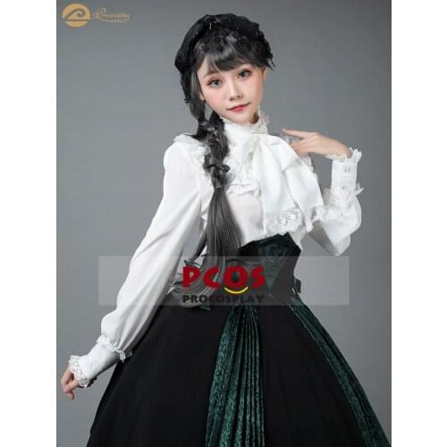 Women Old Fashion Vintage Retro French Scarf Ruffle Sculpted White Chiffon Shirt Original Lolita Tops Cosplay Costume mp005468