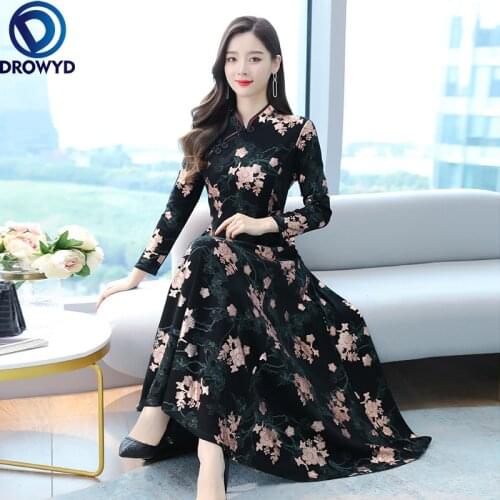 2021 High Quality Black Pink Chiffon Long Sleeve Sweet Maxi Dress Autumn Vintage Midi Dress Women Elegant Bodycon Party Vestidos