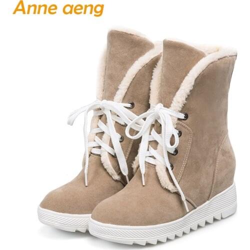 Winter Women Ankle Boots Height Increasing Square Toe Lace-Up Fashion Sexy Ladies Women Shoes Yellow Snow Boots Big Size 34-43