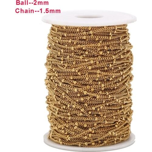 1M/2M/5M/10M Stainless Steel Gold Beaded Satellite Cable Link Chain For DIY Anklet Necklaces Bracelet Jewelry Making Accessories