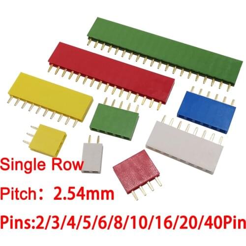 10Pcs 2/3/4/6/8/10/16/40Pin 2.54mm Pitch Single Row Female Socket PCB Board Pin Header Connector 2P-40P Strip Header for Arduino