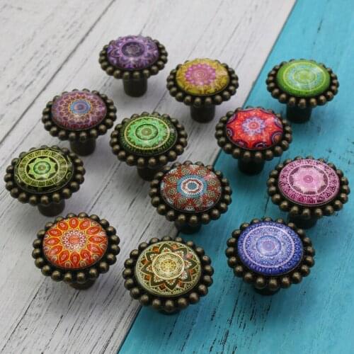 1x Vintage Round Pull Handle Crystal Glass Knob for Cupboard wardrobe, Colorful Chest Drawer Furniture Door Cabinet Handle Knob