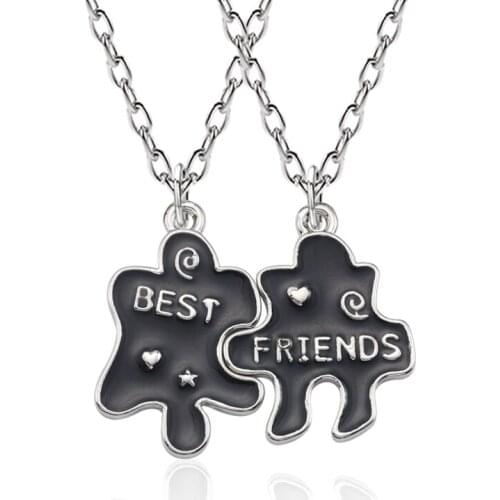 2 Pieces / Set Of Best Friend Necklace Fashion Pink Black Geometric Puzzle Irregular Pendant Necklace BFF Friendship Jewelry