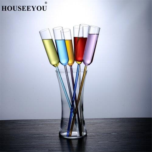 Big 6Pcs Cocktail Cup and 1Pc Base Cup Colorful Goblet Glasses Party Champagne Flutes Wine Glass Tumbler Wedding Gift Bar Tools