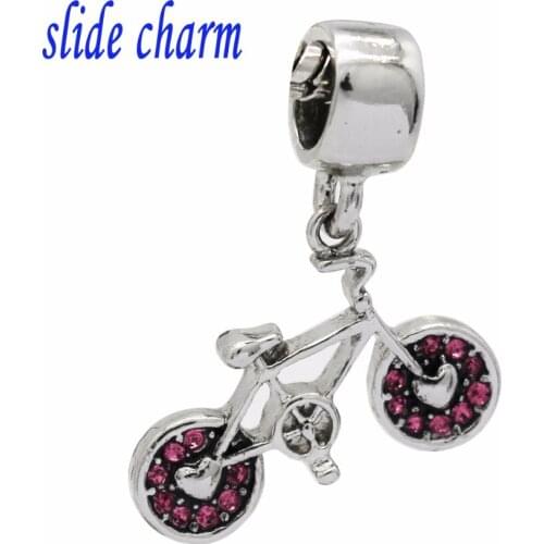 Free shipping new jewelry classic popular sports bike pink crystal pendant charm beads fit Pandora bracelet