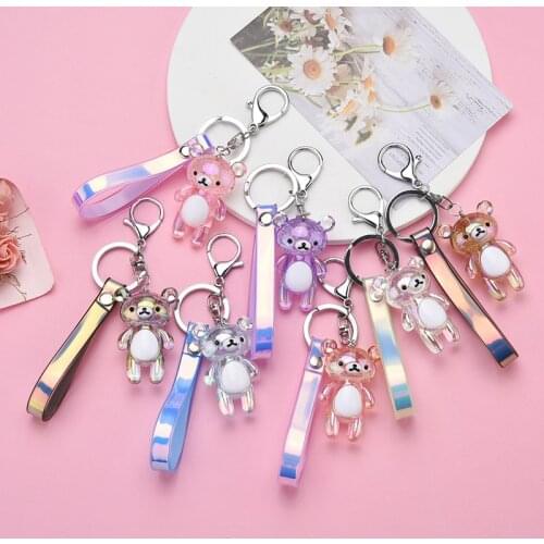 Cartoon Crystal Transparent Bubble Bear Keychain Acrylic Cute Aimal Key Chain for Couple Car Key Bag Pendant Keyring