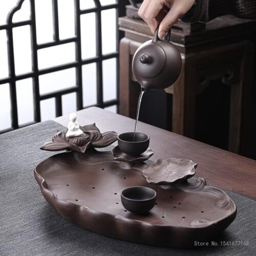 Zisha tea tray bottom support dry tea table tea set home office water storage type dry lotus leaf tea tray drainage tray