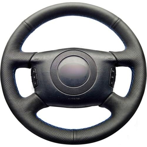 Black Artificial Leather Hand-stitched No-slip Car Steering Wheel Cover for Audi A2 (8Z) A6 (C5) Avant A8 (D2) S4 2003-2005