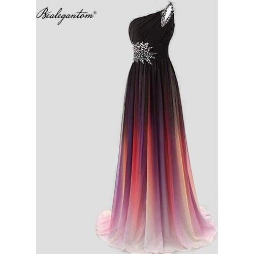 Bealegantom Gradient Chiffon Long Prom Dresses 2021 One Shoulder Beading Backless Ombre Vintage Evening Party Dress PD1261