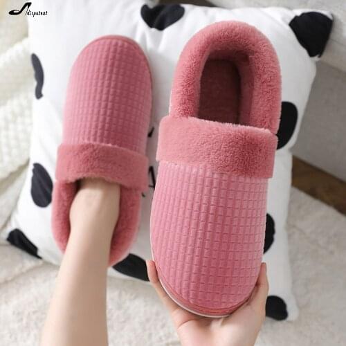 Adisputent Winter Warm Cotton Slippers Women Men Fur Plus Size Mens Indoor Home Slippers Warm Couple Slip On Shoes Woman
