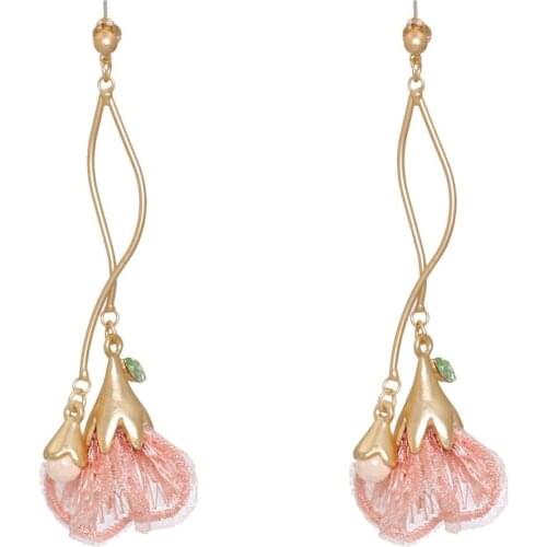 Elegant Long Fabric Flower Earrings Bohemian Handmade Jewelry Pink Blue Purple Drop Earring for Women Fashion Accessories 2020