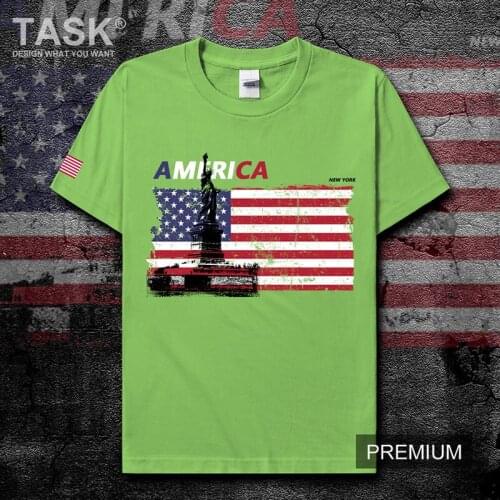 New York Statue of Liberty National Landmark Building American Flag Printed T-Shirt Summer Cotton O-Neck Short Sleeve T Shirt