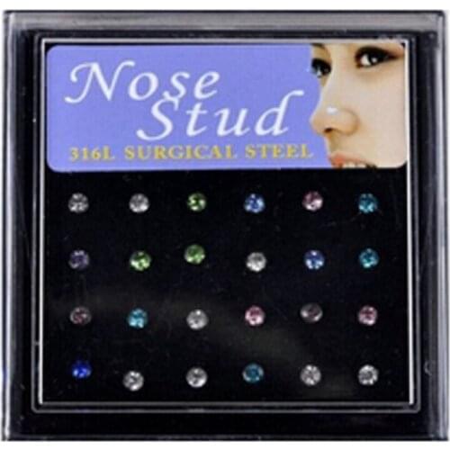 Hot sale stainless steel nostril nose ring stud fake piercing navel nombril body jewelry multicolor crystal circle belly button