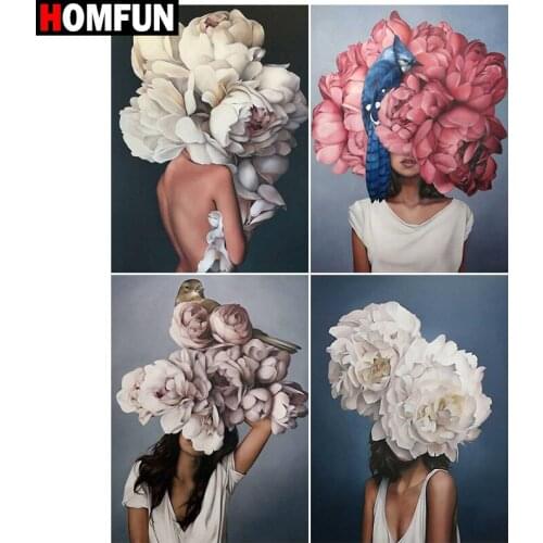 HOMFUN Paint With Diamond Embroider“Girl, flowers, figure”Diamond Painting Full Square Round Picture Of Rhinestone Decor