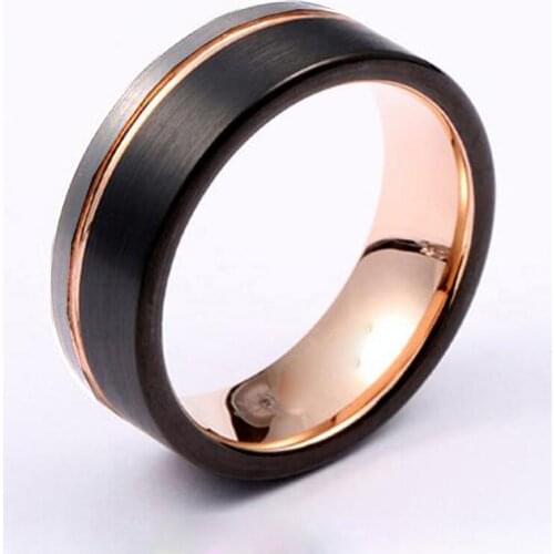 Classic fashion jewelry 100% tungsten ring men rose black Tricolor 8MM Anniversary Wedding Band Couple Rings for women