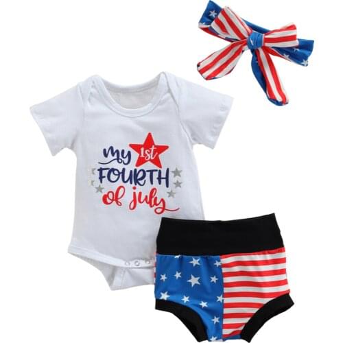 2021-04-21 Lioraitiin 3Pcs Set 0-18M Infant Baby Girl Independent Clothing Short Sleeve Letter Star Print Romper Shorts Headband
