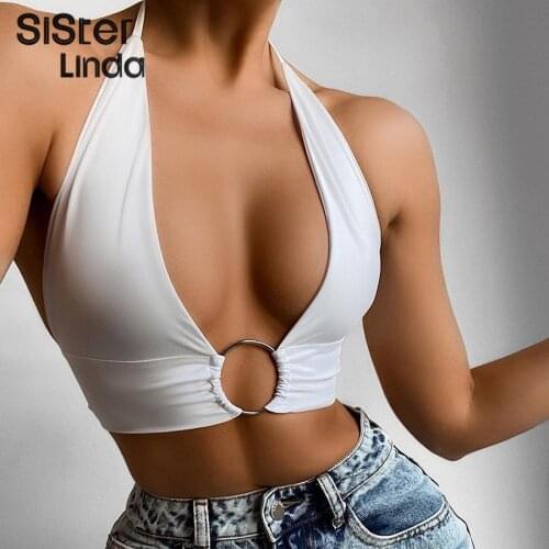 Summer Sexy Low Chest Deep V Neck Corset Tops Women Solid Black Stretchy Bandage Backless Slim Wild Basic Camisole Female Vests