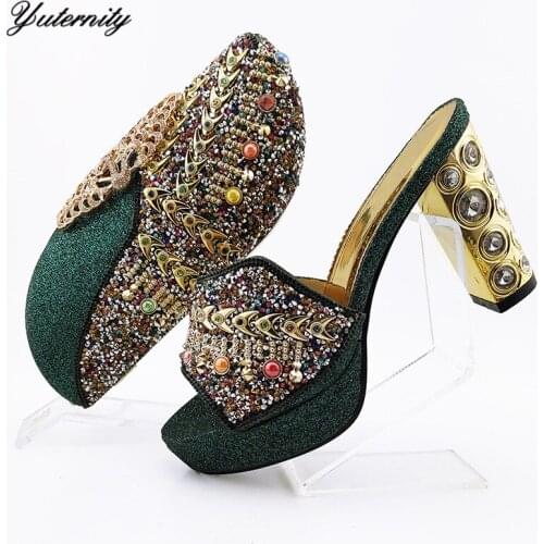 Hot Selling Nigerian High Heels Woman Gold Sandals Shoes And Bag Set Italian Style Party Shoes And Bag Set For Dress
