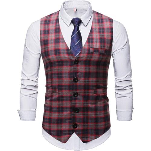 Mens Stripe Plaid Formal Blazer vests Casual V-neck Fashion M-4XL Male England Style Casual Vests