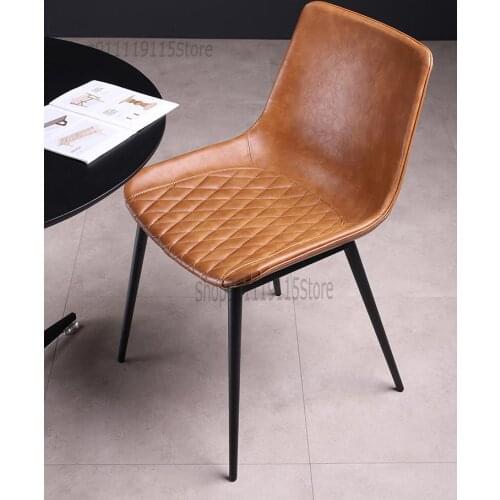 Nordic Light Luxury Iron Dining Chair And Stool Household Leather Armchair Retro Industrial Style Coffee Shop Light Luxury Negot