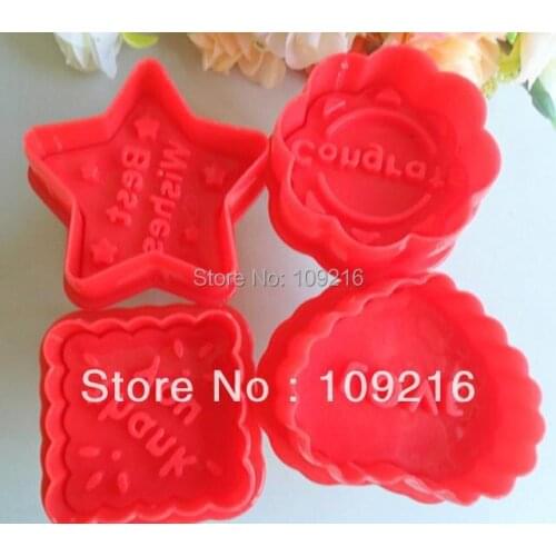 Wholesale!!! 4pcs/set Pentagram & Heart-shaped Food Grade Plastic Cookies Decorating Fondant Spring Plunger Cutter Tools