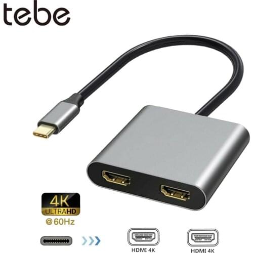 Tebe USB C HUB to Dual HDMI Adapter for MacBook/Air Docking Station USB Type C Hub to 4K HDMI Converter