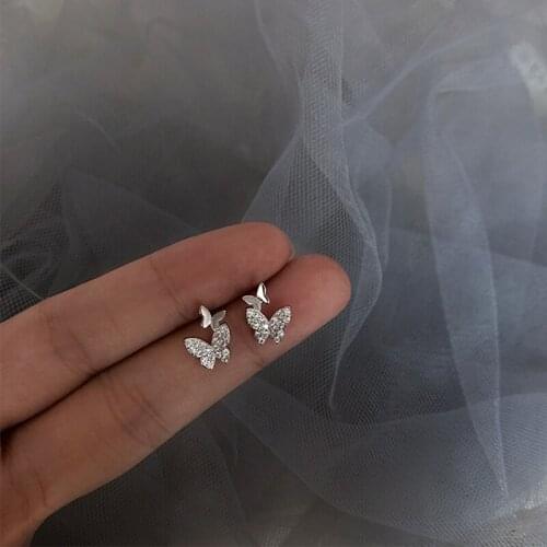 Trendy Shiny 925 Sterling Silver AAA Zircon Butterfly Stud Earrings Simple Fine jewelry Temperament Small Earring Gift For Women