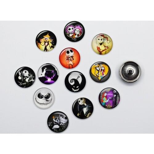50PCS Charms Christmas Halloween Glass Button Snap Jewelry Charm Fit For DIY 18mm Snap Jewelry Button Bracelet&Necklace Jewelry