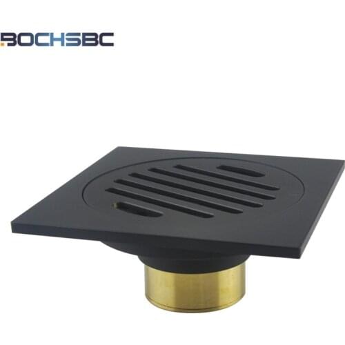 BOCHSBC Bathroom Washing Machine Drain Full Copper Anti-odor Sink Hole Cover Black Matte Paint Floor Drain 10cm*10cm