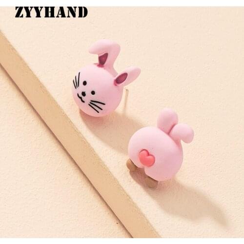 Resin Cute Animal Kids Stud Earring Little Girl Rabbit Penguin Cow Irregular Style Clidren Ear Jewellery