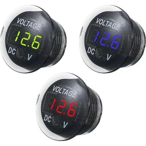 12V-24V Car Motorcycle Universal Waterproof Mini LED Digital Display Voltmeter Red/Green/Blue Light Digital Display