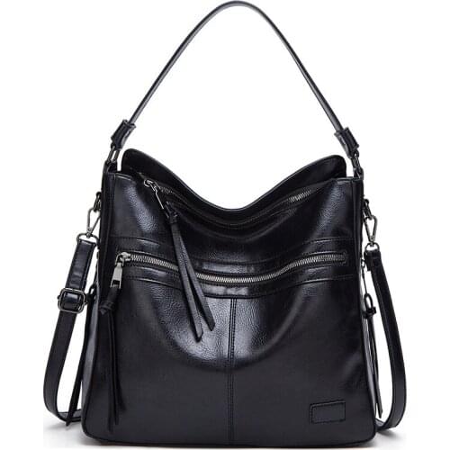 Vintage Womens Leather Handbags High Quality Female Hobos Single Shoulder Bags Solid Multi-pocket Ladies Totes