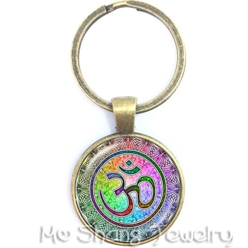 Vintage Fashion Men Women Mandala Glass Cabochon Keychain Buddhism Zen Charm Purse Bag Car Pendant Key Chain Holder