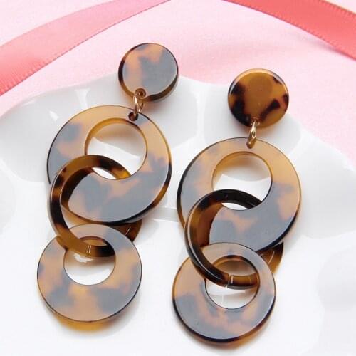 Colorful Leopard Acrylic Dangle Earrings New Trendy Elegant Boho Big Circle Hoop Long Tassel Earrings Drop Jewelry for Party