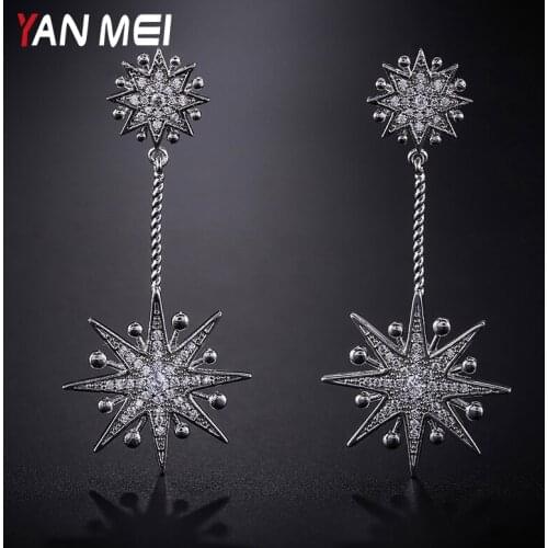YANMEI CZ Geometric Dangle Earrings For Women Crystal Stars Fashion Jewelry YME8093