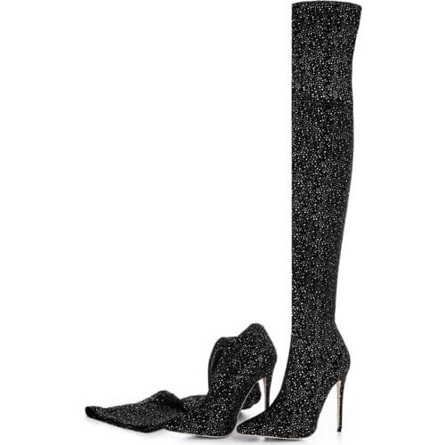 Spring Winter Polka Dot Long Boots Women Thin High Heel Boot Pointed Toe Sexy Club Shoes Over-The-Knee Boots