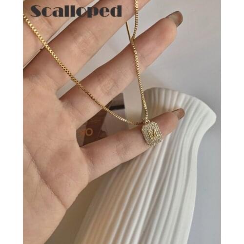 Scalloped Exquisite Shiny Crystal M Pendant Necklaces For Women 2020 New High Quality Titanium Steel Temperament Choker Jewelry