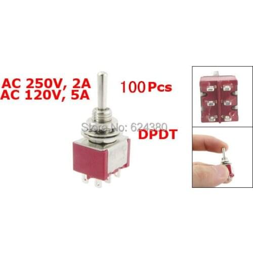 1 Pack 100 pcs / Lots x AC 250V/2A 120V/5A ON/Off/ON 3 Three Position DPDT 2P2T DP2T Momentary Toggle Switch 6 Pin 6mm Mounting