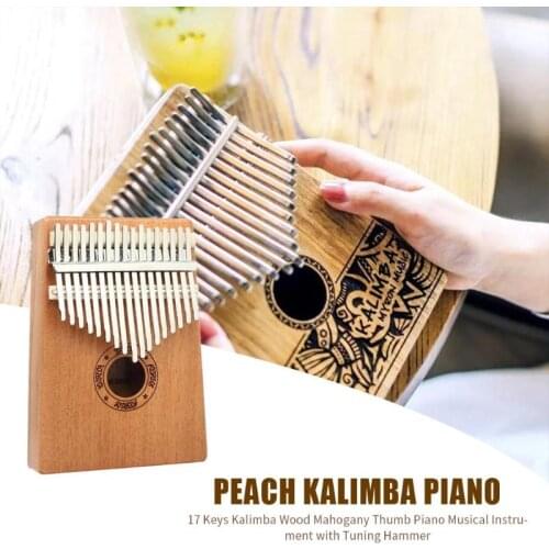 17 Keys Kalimba Wood Mahogany Thumb Piano Cloth Sticker Bag Musical Instrument with Tuning Hammer Durable Beginner Finger Piano