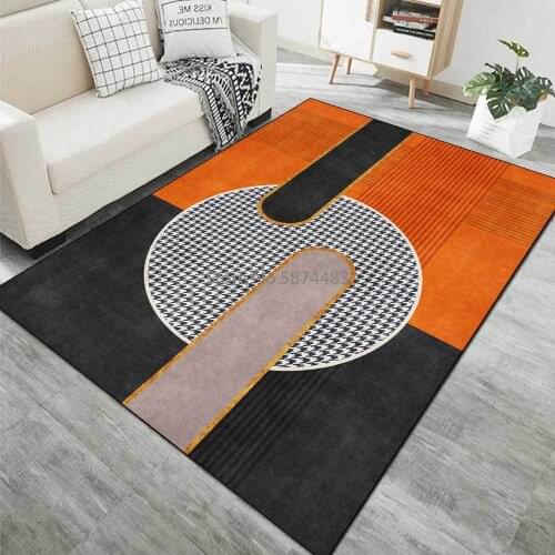 200*300cm Modern Simple Light Luxury Orange Yellow Black White Houndstooth Round Living Room Bedroom Bedside Carpet Floor Mat