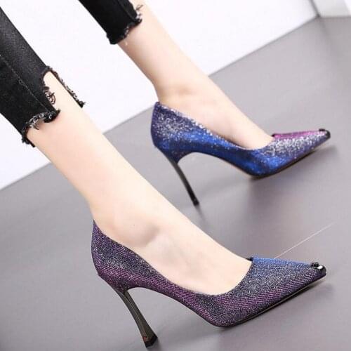 2019 New Women Pumps Brand High Heels 9.5cm Pointed Toe Sexy Stiletto Shoes Woman Ladies Mature Office Pumps Shallow