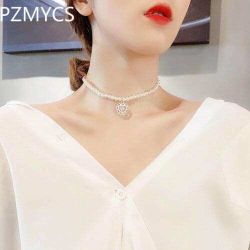 2021 Vintage Hollow Love Cross Pendant Pearl Necklace for Women Fashion Beads Pearl Choker Clavicle Chain Necklace Party Jewelry