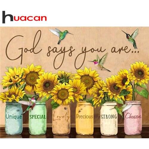 Huacan 5D DIY Diamond Embroidery Cross Stitch Sunflower Text Mosaic Full Square/Round Diamond Painting Flower Bird Home Decor