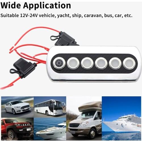 Aos3100-6b yacht RV Interior Parts 6-position button Stainless Steel Push Button Switches LED Backlit 12V 20Amp high current