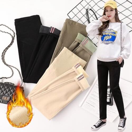 Pregnant women plus velvet casual pants autumn and winter thickening loose casual belly lift pants fashion warm pregnant women