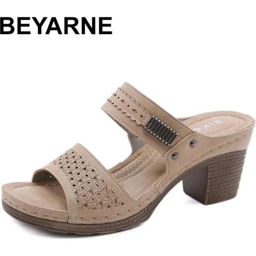 BEYARNE Women Summer Wear Ladies Sandals New Fashion Wild Slope with Non-slip Thick Heel Female Sandals and Slippers