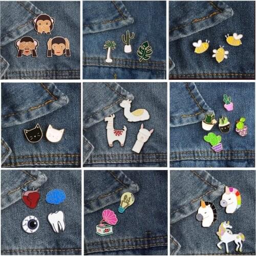 2 ~ 5pcs / set Animal Cat Brooch Enamel Pins Pride Tooth Brain sheep Plant Lapel Backpack Pin Denim Jacket jewelry for Kids Gift