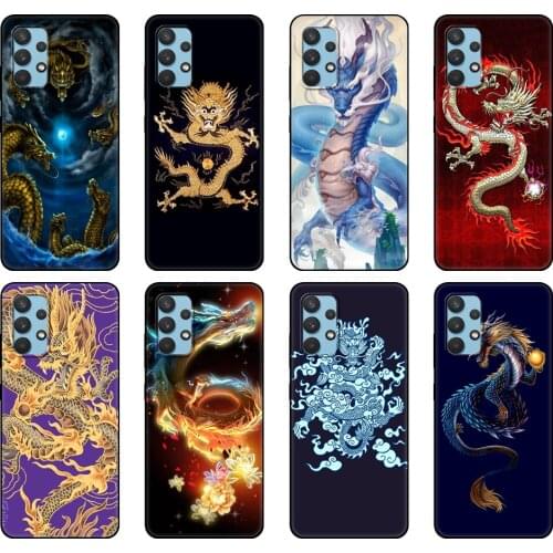 Black tpu Case For Samsung galaxy A12 A22 A32 A42 A52 A72 4g 5g S21 PLUS ultra back cover The Chinese Zodiac Dragon